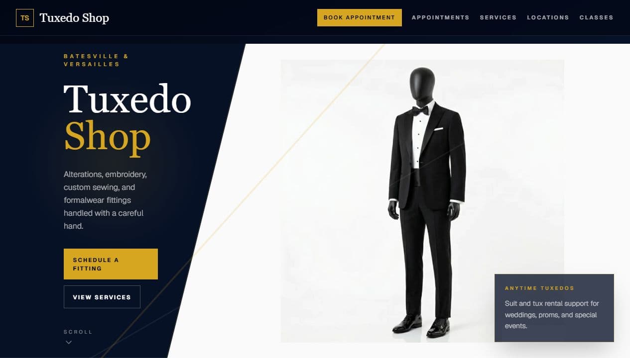 Tuxedo Shop website preview